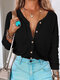 Solid Button Long Sleeve V-neck Cardigan for Women - Black