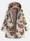 Leaves Floral Print Hooded Long Sleeve Vintage Coats - Yellow