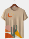Mens Desert Cactus Painting Crew Neck Short Sleeve T-Shirts Winter - Khaki