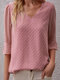 Swiss Dot Half Sleeve V-neck Blouse For Women - Pink