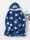 Women Allover Stars Warm Winter Fleece Loose Home Blanket Hoodie With Kangaroo Pocket - Blue