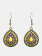 Vintage Carved Colorful Oil Drip Drop-shaped Alloy Earrings - #06