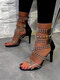 Sandálias femininas plus size sexy moda fivela rebite decoração confortável com zíper traseiro - Preto