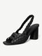 Women Casual Braided Open Toe Slip On Chunky High Heel Sandals - Black