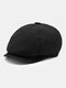 Men Cotton Woolen Cloth Solid Herringbone Striped Pattern British Newsboy Hat Octagonal Hat Beret Flat Cap - #04 Black