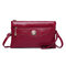 Women PU Leather Casual Clutch Bags Multi-function Crossbody Bags Solid Wallet - Wine Red