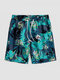 Men Tropical Plants Pattern Magics Straps Water Resistant Mid Length Soft Board Shorts - Green