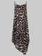 Sexy Leopard Print Strap Sleeveless V-Neck Button Asymmetrical Dress  - Khaki