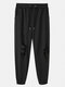 Mens Solid Color Ripped Casual Sport Breathable Thin Drawstring Waist Jogging Pants - Black