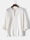 Mens Solid V-Neck High Low Loose Long Sleeve T-Shirts With Pocket - White