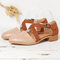 Plus Size Women Belt Pointed Toe Cross Buckle Strap Flat D'Orsay Shoes - Brown