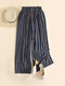 Striped Print Elastic Waist Wide Leg Lounge Pants For Women - Blue