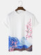 Mens Cherry Blossom Snow Mountain Print Japanese Style T-Shirt - White