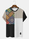 Mens Ethnic Totem Color Block Patchwork Knit Short Sleeve T-Shirts - White