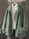 Флисовое повседневное однотонное пальто с отворотами, размер Plus, с карманами - Зеленый