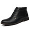 Men Tight Stitched Cap Toe Leather Comfy Slip Resistant Dress Ankle Boots - Black