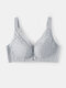 Women Bowknot Wireless Gather Mesh Breathable Thin Solid Lace Bra - Grey