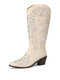 Botas de cowboy estilo LOSTISY feminino tamanho grande retrô elegante strass bico pontiagudo meia panturrilha - Branco