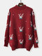 Christmas Printed High Neck Knitting Thick Pullover Sweater For Women - Red