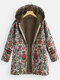 Abrigo con capucha y cremallera de felpa estampada vintage con bolsillo - Beige
