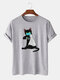 Men 100% Cotton Fun Cat Print Casual Round Neck T-shirt - Grey