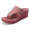 LOSTISY Bohemia Rhinestone Clip Toe Wedges Platform Sandals - Red