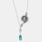 Vintage Metal Geometric Snake Wrap Necklace Gem Water Drop Pendant Necklace - Silver