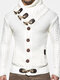 Mens Single Breasted High Neck Cable Knit Warm Casual Cardigans - White