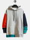 Mens Cotton Patchwork Contrast Color Muff Pockets Hoodies - Gray