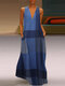 Summer Plaid V-neck Sleeveless Plus Size Maxi Dress - Blue