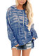 Tie-dyed Long Sleeve Casual Hoodie For Women - Blue