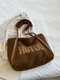 Women Plush Fashion Patchwork Letter Pattern Handbag Shoulder Bag Tote - Coffee