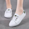 Flowers Decor Soft Lace Up Front White Flat Shoes for Women - Green