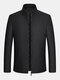 Mens Pure Color Stand Collar Zip Up Warm Casual Woolen Overcoats - Black