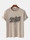 Mens Letter Slogan Print Cotton Short Sleeve T-Shirts - Khaki