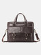 Men Retro Genuine Leather 14 Inch Laptop Bag Briefcases Handbag Crossbody Bag - Dark Brown