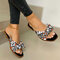 Large Size Women Casual Butterfly Knot Square Toe Flat Slippers - Black