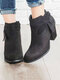 Plus Size Women Knotted Side-zip Casual High Heel Boots - Black