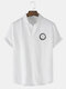 Mens Solid Color Small Smile Print Loose Light Short Sleeve Shirts - White
