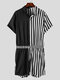 Plus Size Mens Striped Patchwork Drawstring Waist Jumpsuits With Pocket - Black