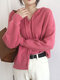 Plus Size Solid Knitted Drawstring Button Hooded Cardigan - Pink