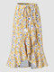 Юбка с разрезом на молнии спереди и карманом с цветочным принтом - Желтый