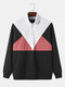Mens Tricolor Patchwork Stand Collar Zip Preppy Pullover Sweatshirts - Black