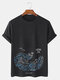 Mens Surfing Animal Print Cotton Short Sleeve T-Shirts - Black