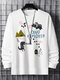 Herren-T-Shirts mit Cartoon-Tier-Buchstaben-Aufdruck, Rundhalsausschnitt, langärmelig, Winter - Weiß