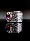 Zweifarbiger Vintage Amethyst Ring mit gewelltem Diamant-Intarsien Damen Ring - Silber