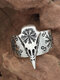 Vintage Trendy Carved Crow Skull Alloy Rings - Silver
