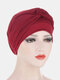 Women Cotton Multi Color Solid Casual Sunshade Side Braid Baotou Hats Beanie Hats - Wine Red