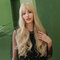 28 Inch Light Gold Long Curly Hair Natural Bangs Fashion Elegant Heat Resistant Fiber Synthetic Wig - 28 Inch
