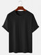 Mens Cotton Solid Color Breathable Loose Daily Round Neck T-Shirts - Black